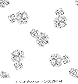 Flower garden succulent hand drawn line art. Cute seamless vector tile pattern. Retro vintage.