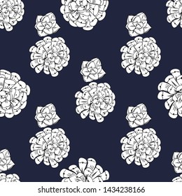 Flower garden succulent hand drawn line art. Cute seamless vector tile pattern. Retro vintage.