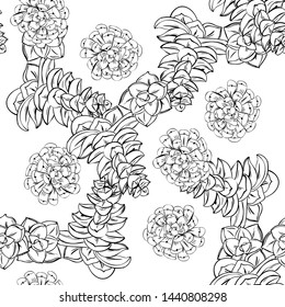 Flower garden succulent hand drawn line art. Cute seamless vector tile pattern. Retro vintage.