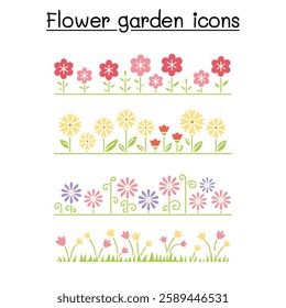 Flower garden vector pattern background in flat color style