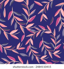 Flower garden wallpaper design vector prepared for textile printing. Seamless floral pattern with abstract hand drawn flower and leaf background elements in purple, pink, yellow, white and blue.