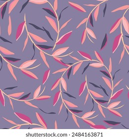 Flower garden wallpaper design vector prepared for textile printing. Seamless floral pattern with abstract hand drawn flower and leaf background elements in purple, pink, yellow, white and blue.
