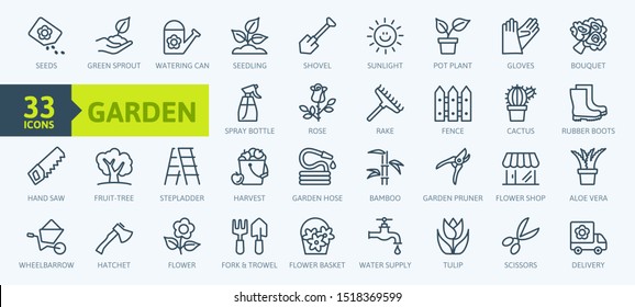 Flower and Gardening elements - minimal thin line web icon set. Outline icons collection. Simple vector illustration.
