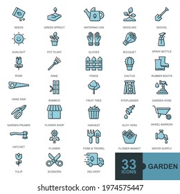 flower and gardening elements minimal thin line, glyph, filled,color web icon set outline icons collection