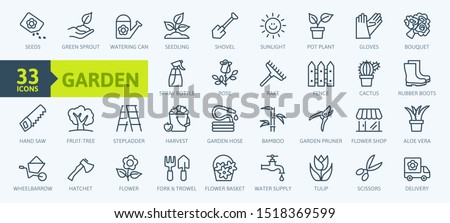 Flower and Gardening elements - minimal thin line web icon set. Outline icons collection. Simple vector illustration.