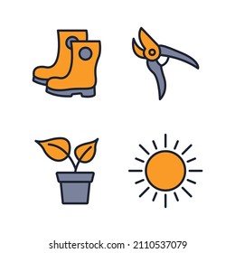 Elementos de flores y jardinería conjunto plantilla de símbolo de icono para la colección de diseño gráfico y web ilustración vectorial
