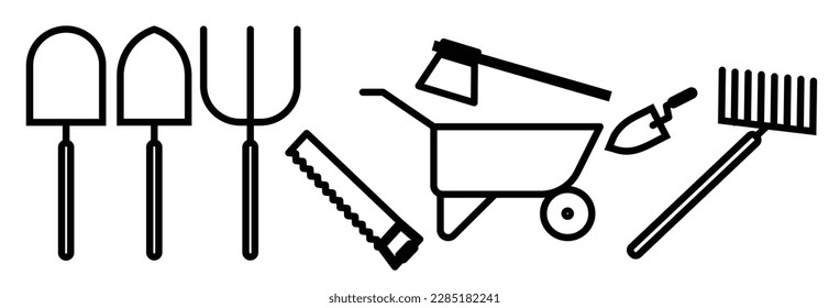 Flower and gardening icon set illustration. Agribusiness set. Flower and Gardening elements - minimal thin line web icon set. Outline icons collection. Simple vector illustration. Garden Farming Tool 