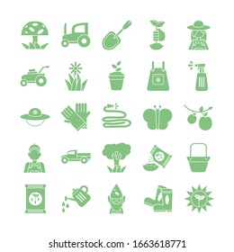 flower and gardening icon set over white background, silhouette style, vector illustration