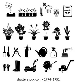 Flower and Gardening Tools Icons set