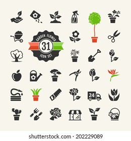  Flower and Gardening Tools Icons set  