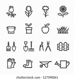 Flower and Gardening Tools Icons with White Background