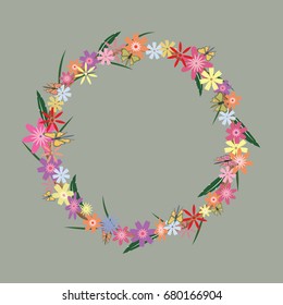 Flower garland. Flowers and butterflies placed together into a circle. Use for backgrounds, wall paper, tile floor, fabric, books, plate and anything else that you want.