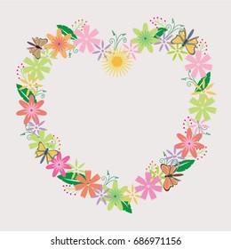 Flower garland. Flowers and butterflies placed together into a heart shape. Use for backgrounds, wall paper, tile floor, fabric, books, plate and anything else that you want.