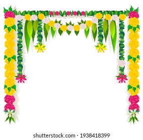 Flower garland mala template indian ugadi holiday isolated on white. Vector illustration