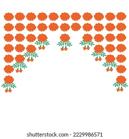 Flower garland of marigold flowers. Vector illustration isolated on white background.