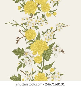 Flower garland. Vertical seamless floral pattern. spring background. Colorful