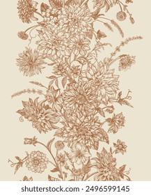 Flower garland. Vertical seamless floral pattern. Vector botanical pattern. 