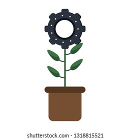 Flower with gear in pot