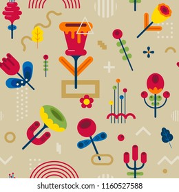 Flower geometric abstract seamless pattern. Composition 15