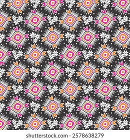 Flower And Geometric Design Pattern, Fabric Print, background, wallpaper.