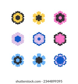 Flower geometric element. Set of 9 geometric shape. Modern linear design print. Modern abstract linear compositions and graphic design elements.