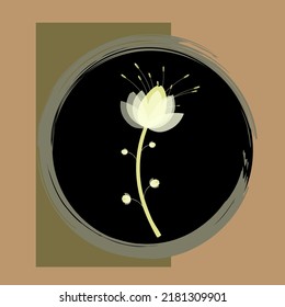 Una Flor con figuras geométricas en un círculo y un cuadrado detrás, adorno.Para pegatinas, adornos, para libros, revistas, postales, impresiones en ropa.