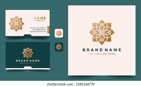 Flower geometric logo design , can use spa ,salon, yoga, beauty, decoration with business card template