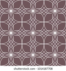Flower geometric ornament. Seamless vector tile. White and brown colors.