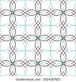 Flower geometric ornament. Seamless vector tile. Mint, white and brown colors.