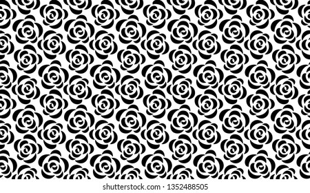 Flower geometric pattern with roses. Seamless vector background. White and black ornament. Ornament for fabric, wallpaper, packaging, Decorative print