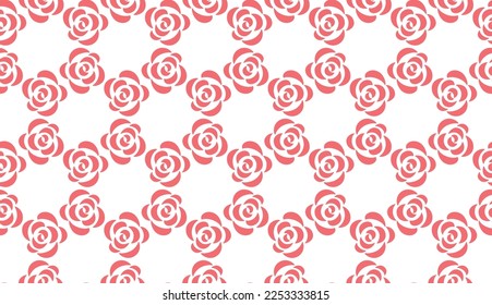 Flower geometric pattern with roses. Seamless vector background. White and pink ornament