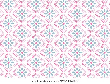 Flower geometric pattern. Seamless background. green and pink ornament. Ornament for fabric, wallpaper, packaging. Decorative print