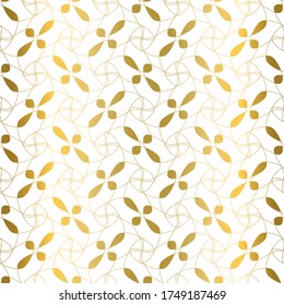 Flower geometric pattern. Seamless line art vector background. White and gold ornament suitable for fabric, wallpaper, interior decoration, packaging and stationery. 