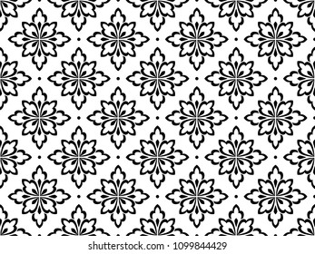 Flower geometric pattern. Seamless vector background. White and black ornament. Ornament for fabric, wallpaper, packaging. Decorative print