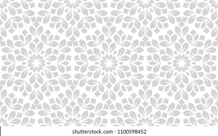 Flower geometric pattern. Seamless vector background. White and grey ornament. Ornament for fabric, wallpaper, packaging, Decorative print.