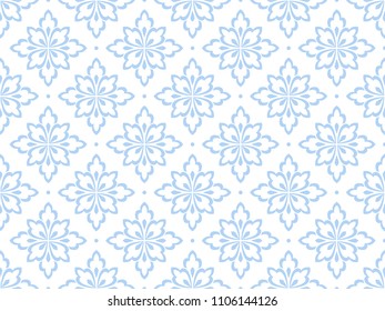 Flower geometric pattern. Seamless vector background. White and blue ornament. Ornament for fabric, wallpaper, packaging. Decorative print