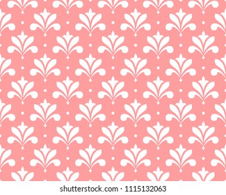 Flower geometric pattern. Seamless vector background. White and pink ornament. Ornament for fabric, wallpaper, packaging, Decorative print