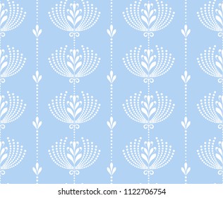 Flower geometric pattern. Seamless vector background. White and blue ornament. Ornament for fabric, wallpaper, packaging, Decorative print