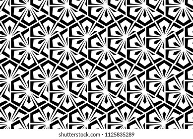 Flower geometric pattern. Seamless vector background. White and black ornament. Ornament for fabric, wallpaper, packaging, Decorative print