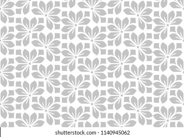 Flower geometric pattern. Seamless vector background. White and grey ornament. Ornament for fabric, wallpaper, packaging. Decorative print.
