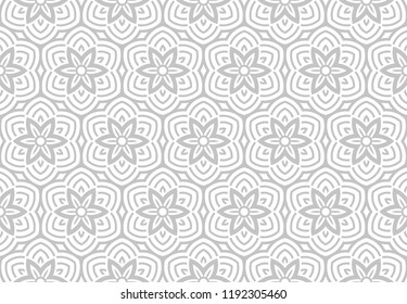 Flower geometric pattern. Seamless vector background. White and grey ornament. Ornament for fabric, wallpaper, packaging. Decorative print.