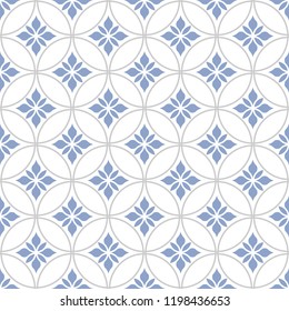 Flower geometric pattern. Seamless vector background. White and blue ornament. Ornament for fabric, wallpaper, packaging, Decorative print