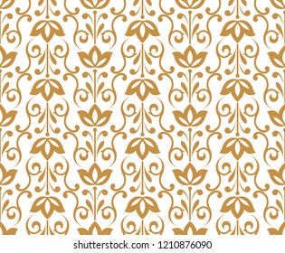 Flower geometric pattern. Seamless vector background. White and gold ornament. Ornament for fabric, wallpaper, packaging. Decorative print