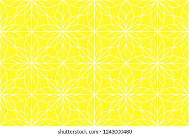 Flower geometric pattern. Seamless vector background. White and yoellow rnament. Ornament for fabric, wallpaper, packaging. Decorative print