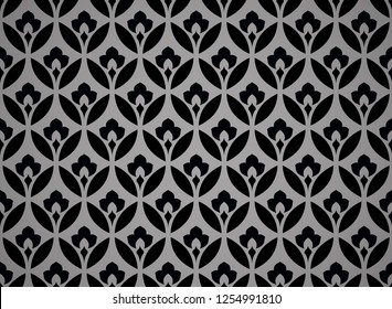 Flower geometric pattern. Seamless vector background. Black and grey ornament. Ornament for fabric, wallpaper, packaging, Decorative print