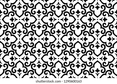 Flower geometric pattern. Seamless vector background. White and black ornament. Ornament for fabric, wallpaper, packaging. Decorative print