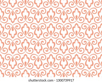 Flower geometric pattern. Seamless vector background. White and pink ornament. Ornament for fabric, wallpaper, packaging, Decorative print