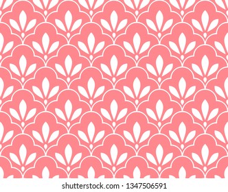 Flower geometric pattern. Seamless vector background. White and pink ornament. Ornament for fabric, wallpaper, packaging, Decorative print
