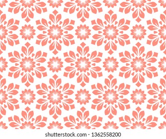 Flower geometric pattern. Seamless vector background. White and pink ornament. Ornament for fabric, wallpaper, packaging. Decorative print