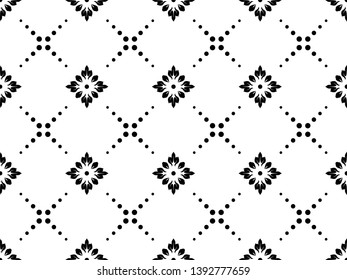 Flower geometric pattern. Seamless vector background. White and black ornament. Ornament for fabric, wallpaper, packaging, Decorative print